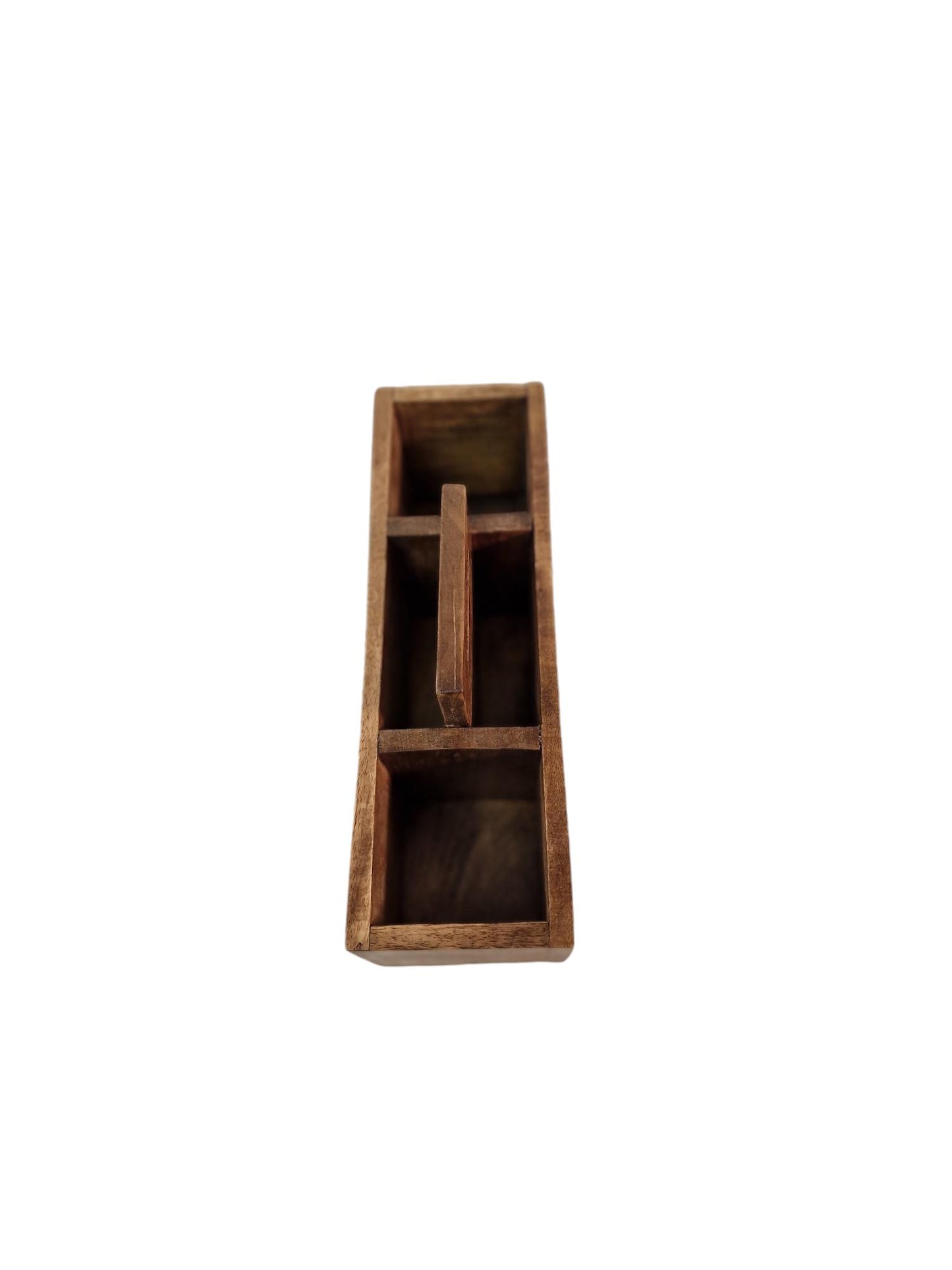 Geko Products mango wood cutlery stand with divided compartments for organized utensil storage