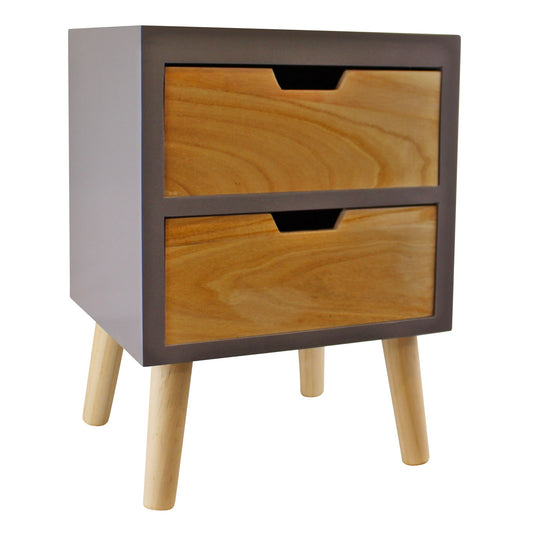 Geko Products modern grey drawer chest with two wooden drawers and light wooden legs