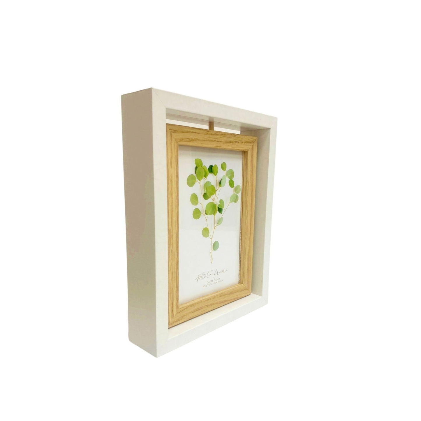 Geko Products white and wood design swivel photo frame with green leaf artwork inside