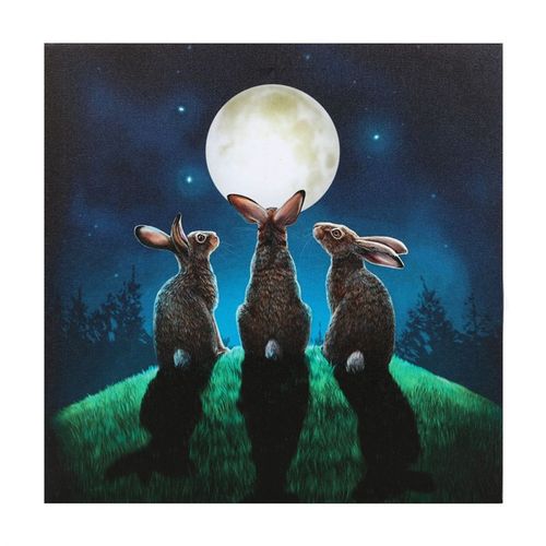 Moon Shadows Light Up Canvas Plaque featuring rabbits under a night sky canvas painting