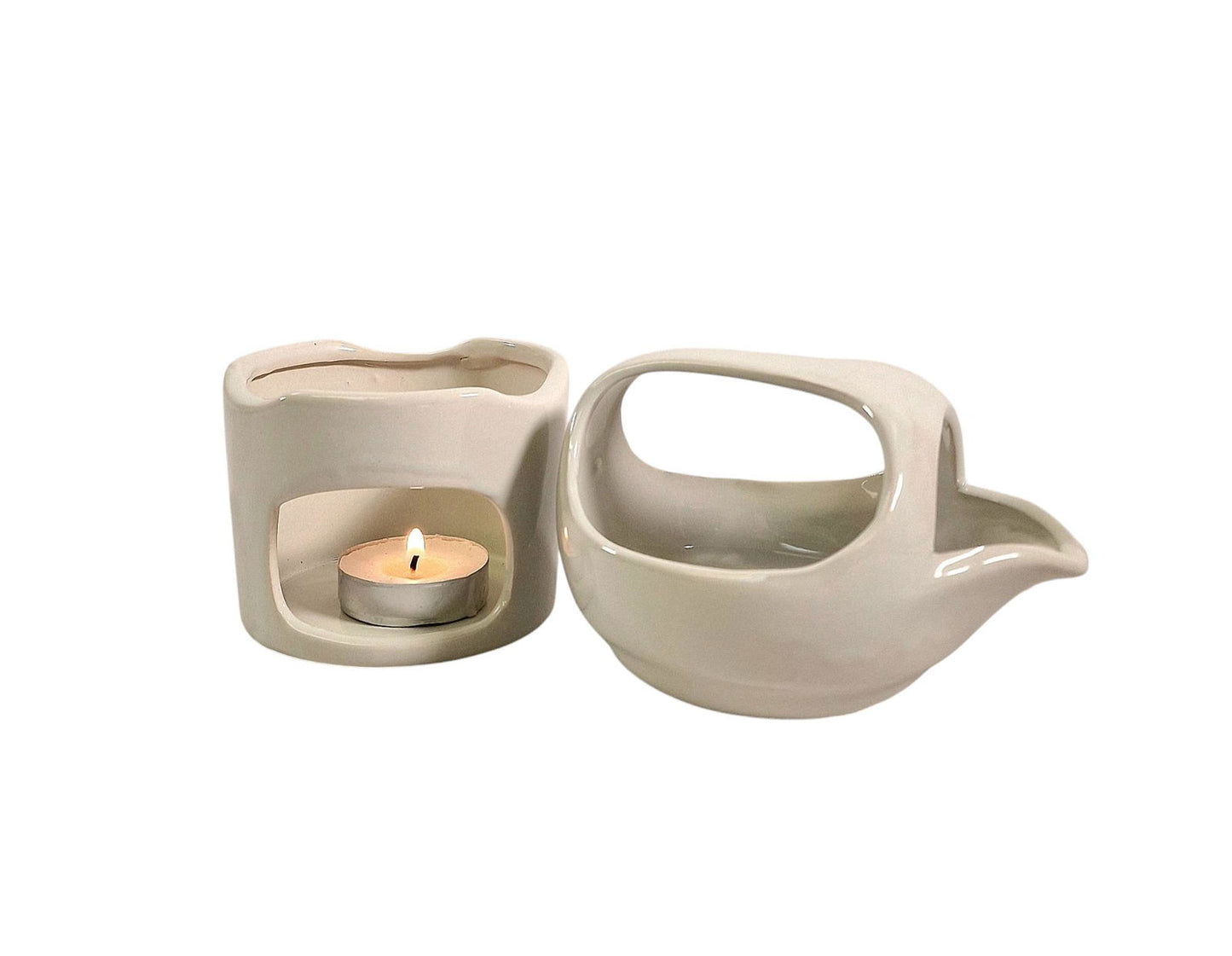 Off white oil burner set by Geko Products with ceramic tea light holder and oil container