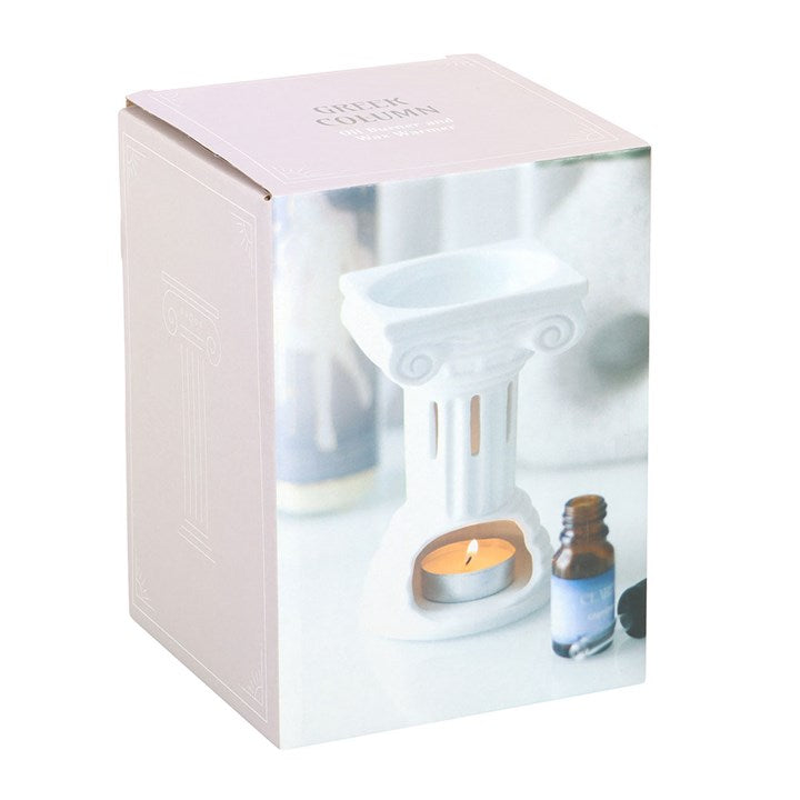 Greek column oil burner and wax warmer in elegant packaging for home fragrance