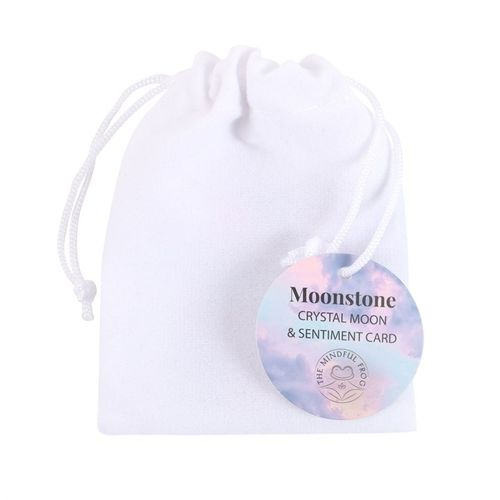 Stay Wild Opalite Crystal Moon packaged in a white bag with a sentiment card from Kimchi Toki