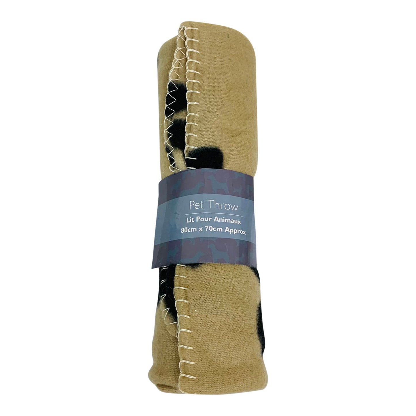 Geko Products paw print fleece throw rolled with stitched edges and labeled band