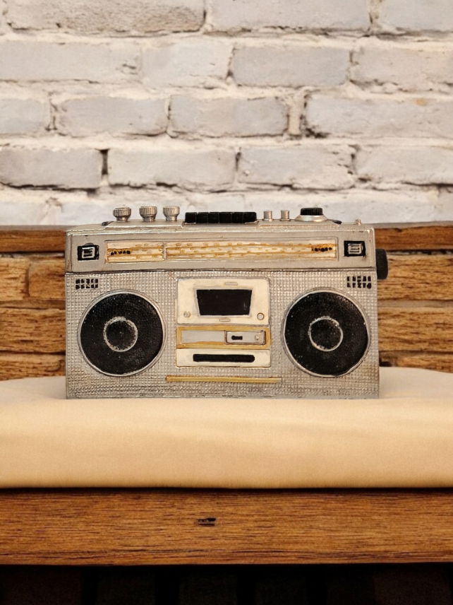 Geko Products retro radio money box designed as a vintage cassette player with knobs and speakers