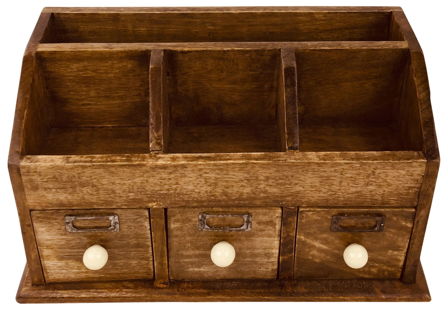 Geko Products rustic desktop organizer with drawers made of wood with three small drawers and three compartments