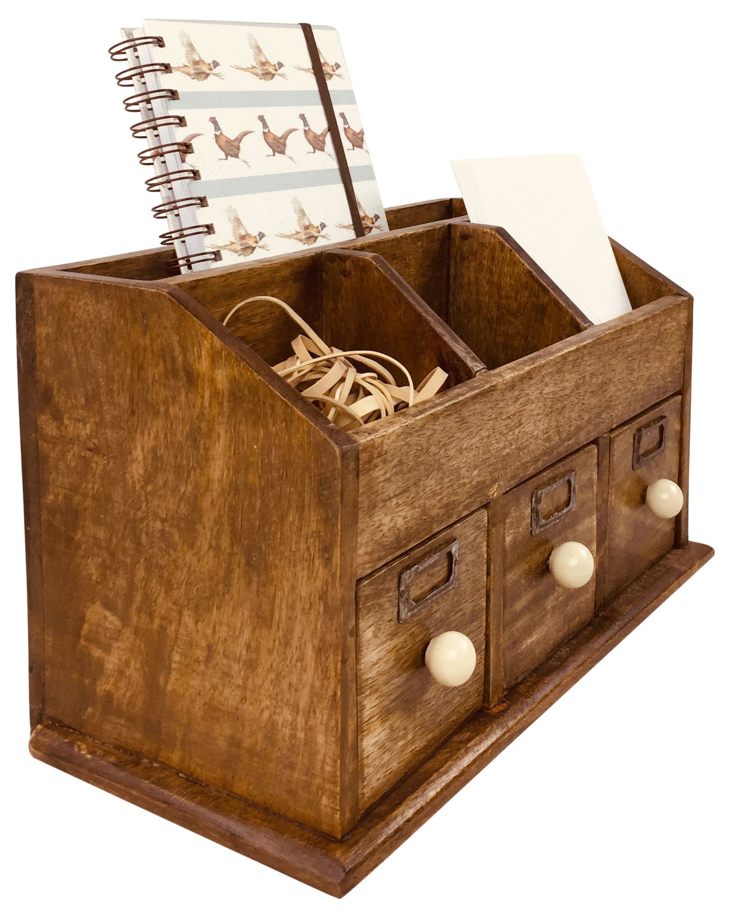 Geko Products rustic desktop organizer with drawers made of wood for office supplies storage