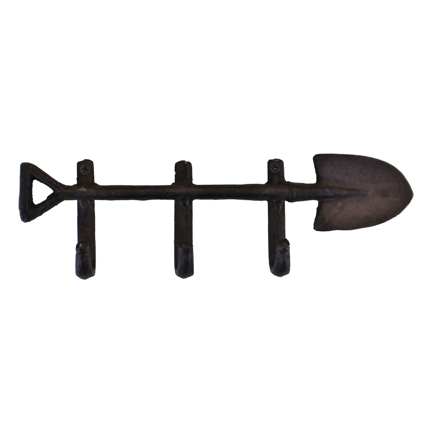 Geko Products rustic garden spade wall hooks with three black metal hooks for hanging items