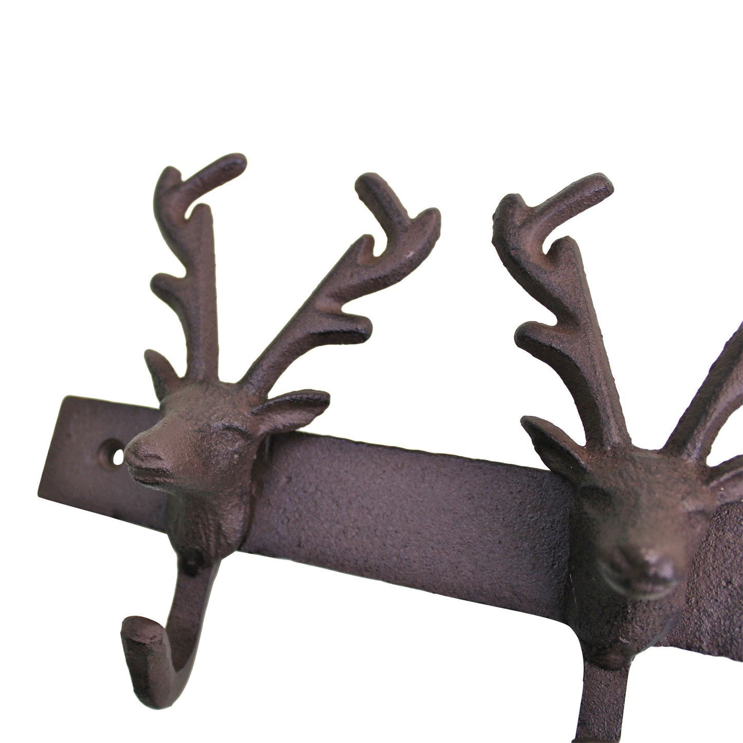 Rustic reindeer wall hooks made of dark metal with detailed antler design from Geko Products