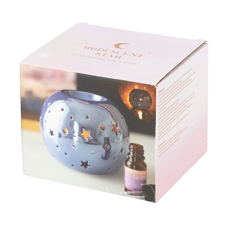 Purple iridescent star oil burner and wax warmer, a perfect decorative wax warmer for candles