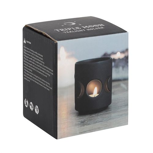 Small Black Triple Moon Cut Out Tealight Holder perfect for candles and adding charm to any space