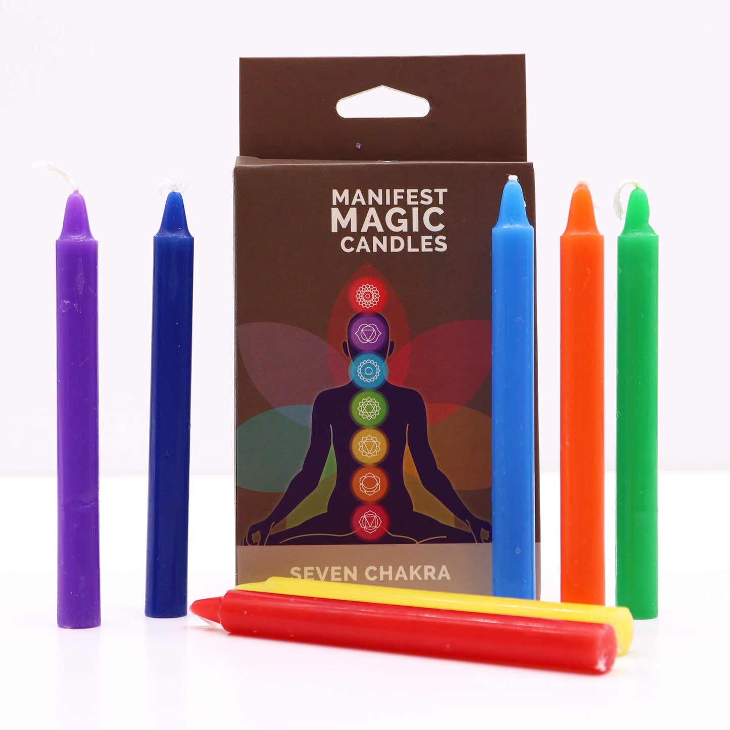 Set of Seven Chakra candles for manifestation in vibrant colors for spiritual practices