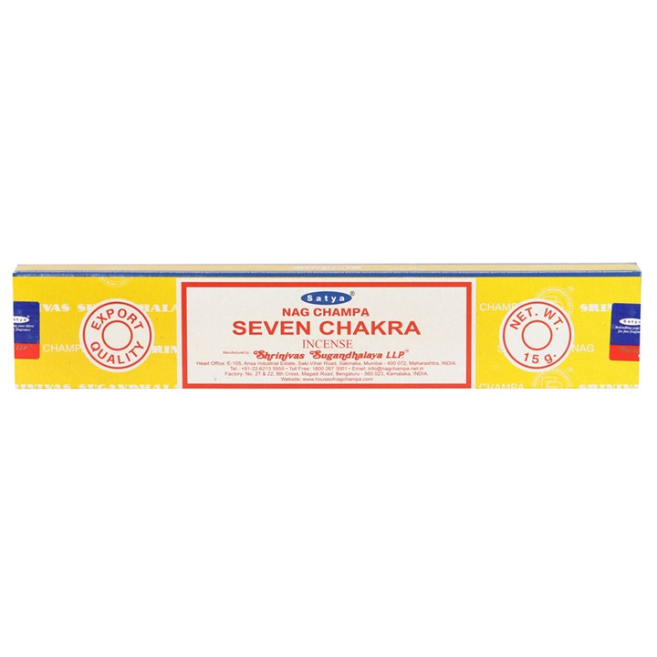 12 Packs of Seven Chakra Incense Sticks by Satya for spiritual cleansing and meditation