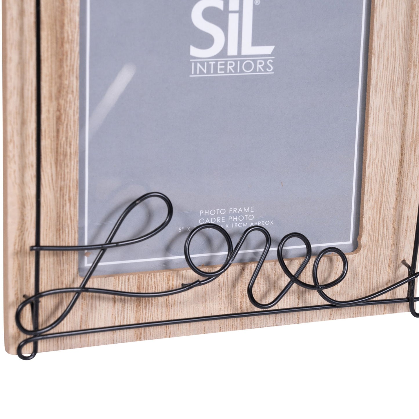 Geko Products wooden love photo frame with natural wood finish and black wire love design