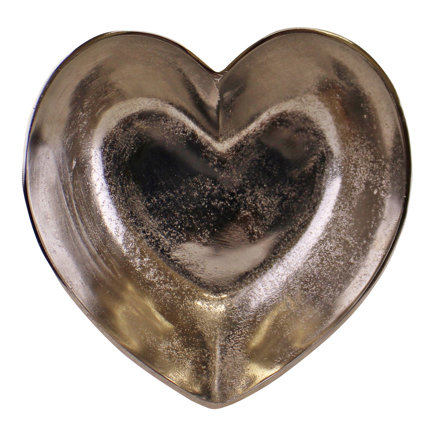 Geko Products silver heart decorative bowl with a shiny metallic finish and smooth curved edges