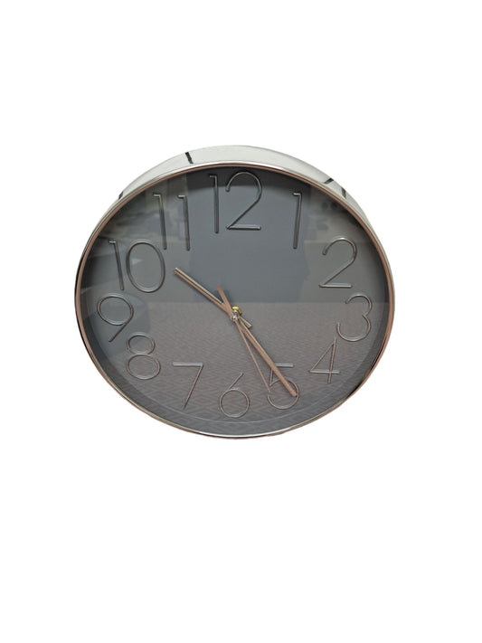 Geko Products Silver Wall Clock 30cm with modern clear face and raised numerals