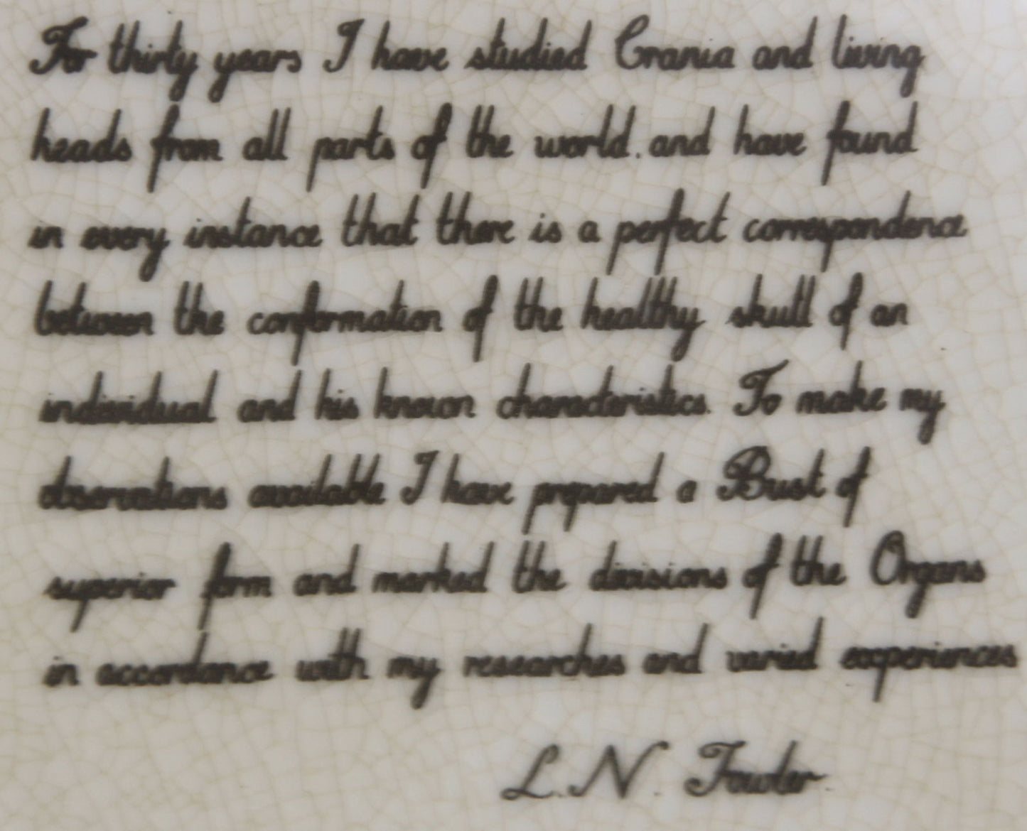 Handwritten note by L N Fowler about studying heads related to small phrenology head research