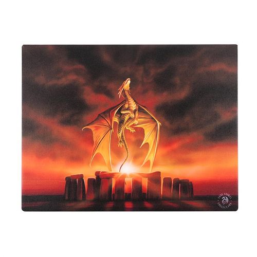 19x25cm Solstice dragon plaque featuring a majestic dragon at Stonehenge by Anne Stokes