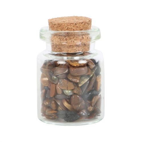 Spiritual healing crystals jar filled with Tiger's Eye stones, perfect for mindfulness and energy balance