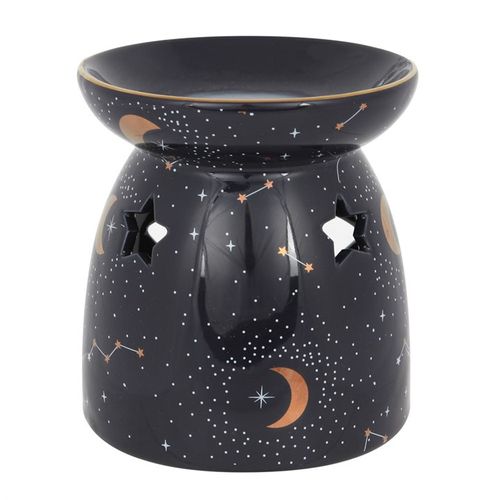 Starry night oil burner in purple with constellation and moon designs for aromatherapy