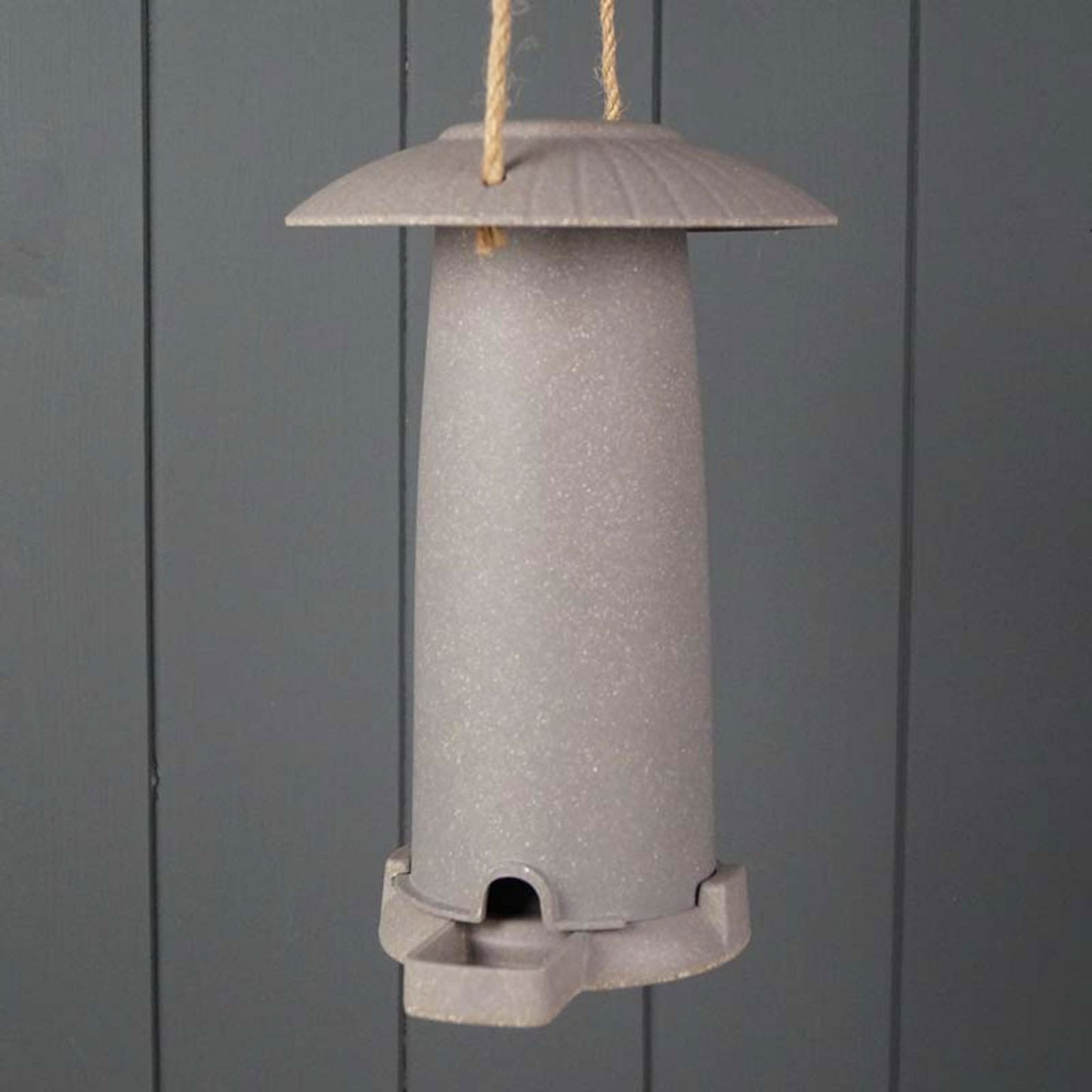 Geko Products gray hanging straw seed feeder with round top and seed tray for birds