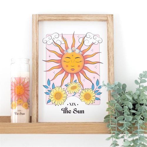 The Sun Celestial Framed Wall Print for sun themed wall decor featuring a vibrant sun and floral design