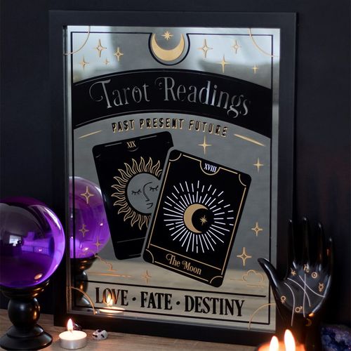 Tarot Readings Mirrored Wall Hanging featuring tarot cards and cosmic elements, perfect for tarot readings decor