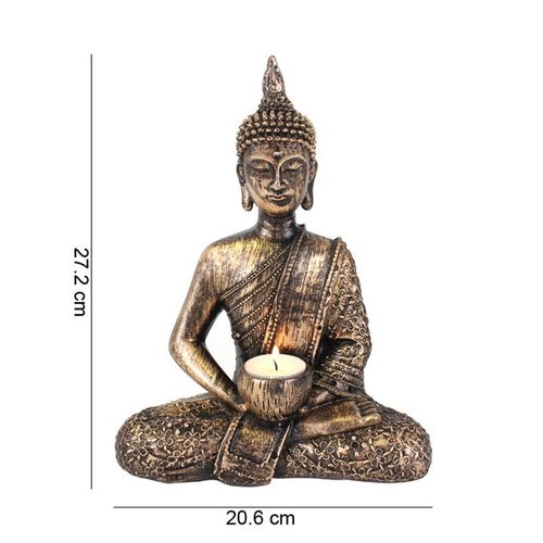 Thai Buddha tea light holder in bronze finish for Zen decor, perfect for creating a calming atmosphere