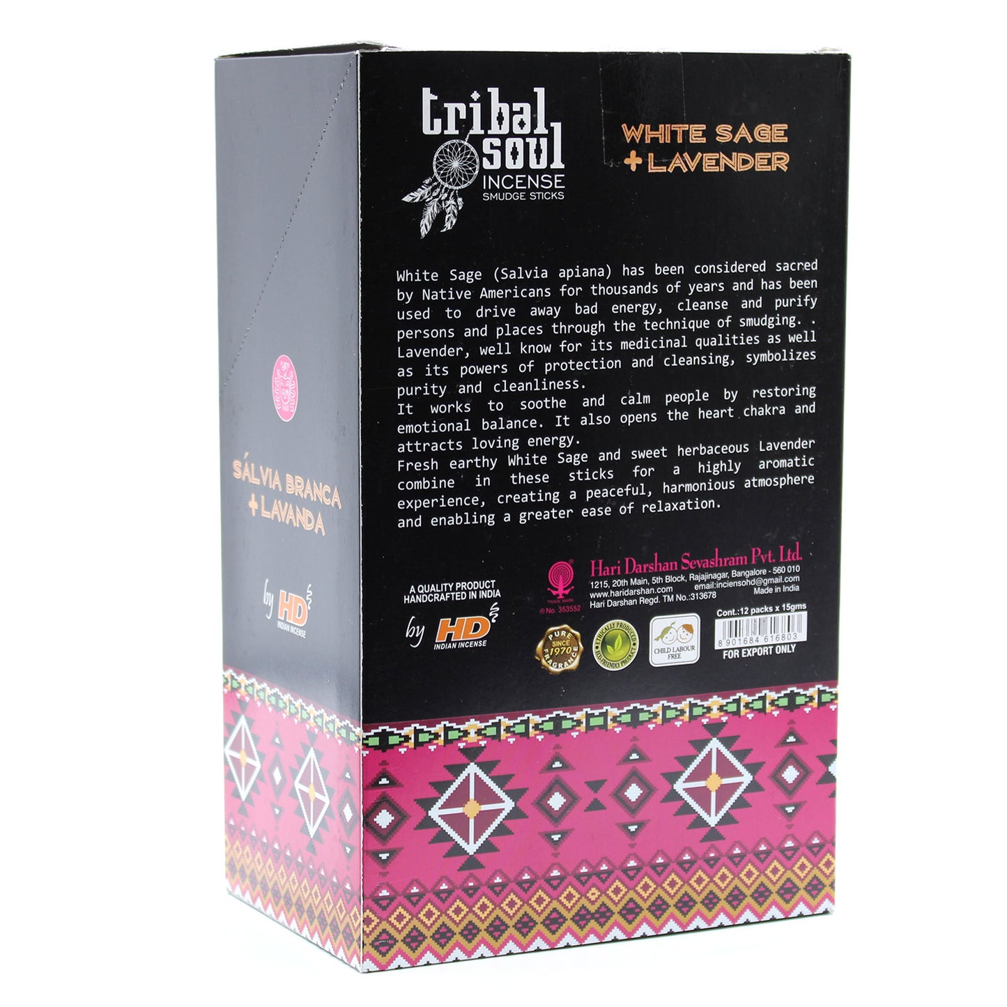 Tribal Soul white sage lavender incense sticks in decorative packaging for soothing aroma and relaxation