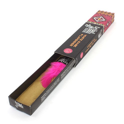 AW Dropshipping white sage lavender incense sticks in decorative packaging with a pink feather