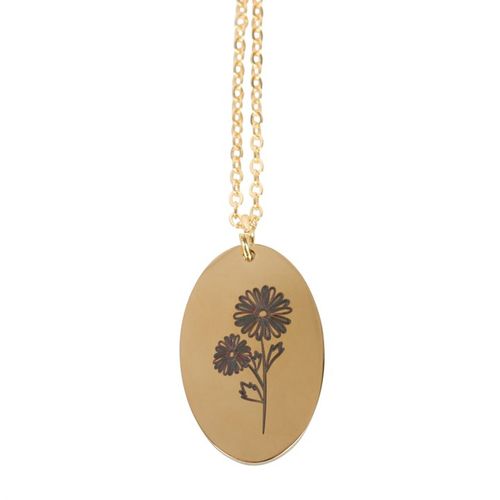 Elegant September birth flower necklace featuring a gold pendant engraved with aster flowers, perfect for meaningful gifting