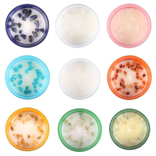 Colorful set of 12 Zodiac Candles featuring natural gemstones, perfect for enhancing your spiritual practices