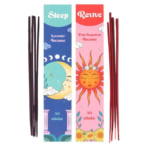 Set of 2 sleep incense sticks, featuring lavender and pink grapefruit scents, perfect for relaxation and rejuvenation