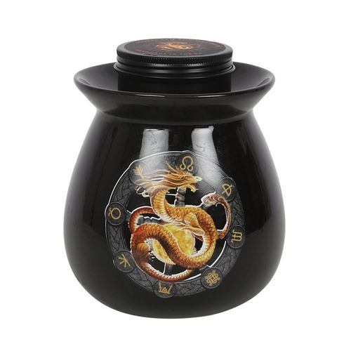 Litha wax melt burner gift set featuring a black ceramic burner with a golden dragon design, perfect for aromatherapy.