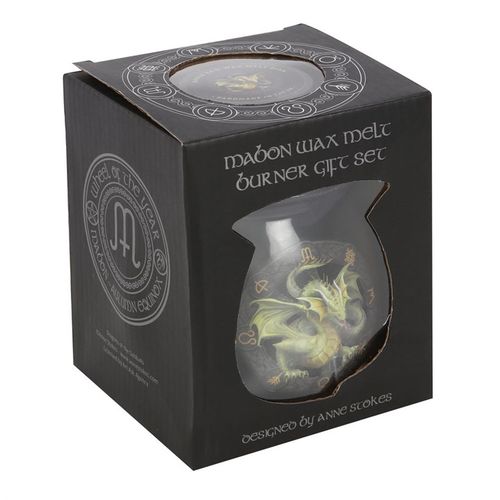 Mabon wax melt burner gift set by Anne Stokes in decorative packaging, perfect for enhancing any space with fragrance