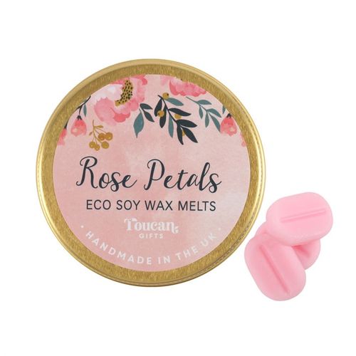 Large wax melt burner gift set featuring rose petals eco soy wax melts in a decorative tin.