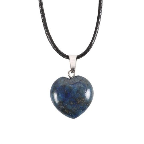 Lapis Lazuli healing crystal necklace featuring a heart-shaped pendant on a black cord, ideal for spiritual healing and adornment.