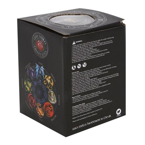 Ostara wax melt burner gift set box featuring intricate design and colorful dragon artwork from Anne Stokes.