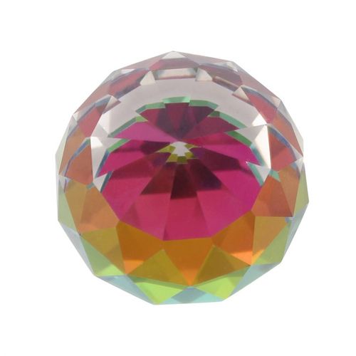 6cm faceted rainbow crystal with vibrant multi-colored facets, perfect for decor and energy healing