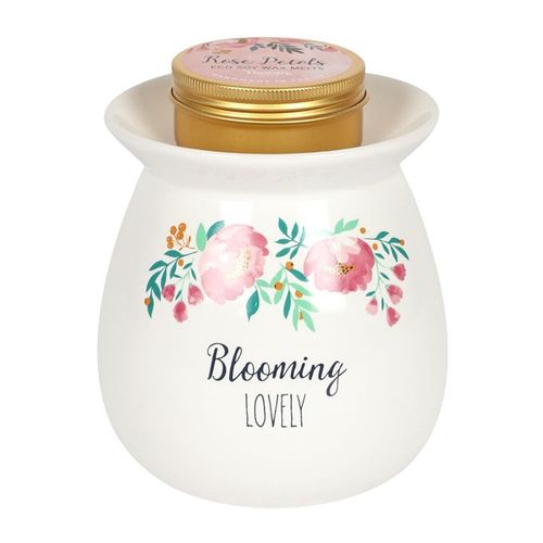 Elegant large wax melt burner gift set with floral design and gold accents, perfect for enhancing home fragrance