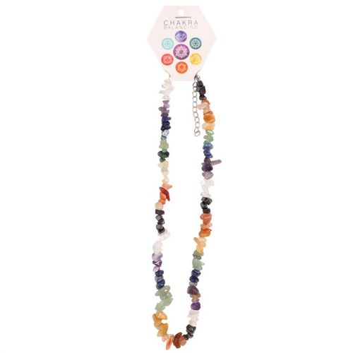 Colorful chakra pendant necklace made with natural stones representing each chakra for spiritual healing