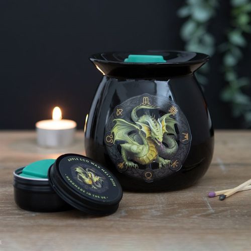 Black Mabon wax melt burner gift set featuring a dragon design, perfect for creating a cozy atmosphere with candles.