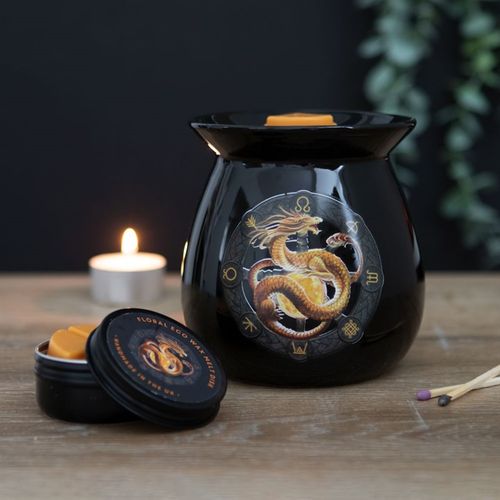 Litha wax melt burner gift set featuring a dragon design and included wax melts.