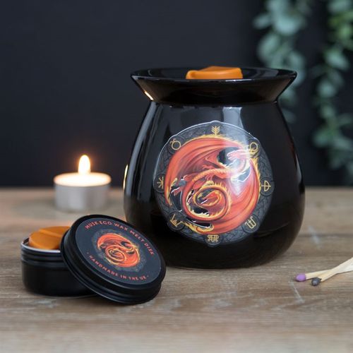 Beltane wax melt burner gift set featuring a black dragon-design burner and wax melts, perfect for creating a cozy atmosphere