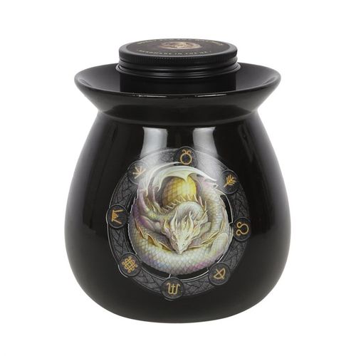 Ostara wax melt burner gift set featuring a black ceramic burner with a dragon design.