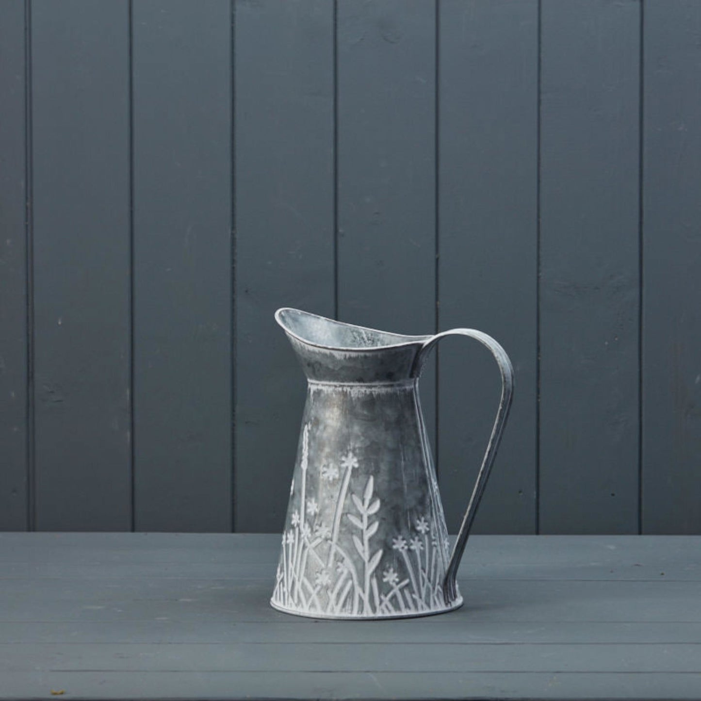 Geko Products vintage style design jug with floral pattern and metal finish on gray surface