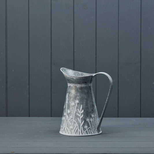 Geko Products vintage style design jug with floral pattern and metal finish on gray surface