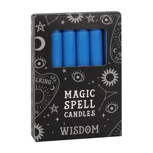 Wisdom spell candles set for spiritual growth in a decorative black box featuring mystical designs