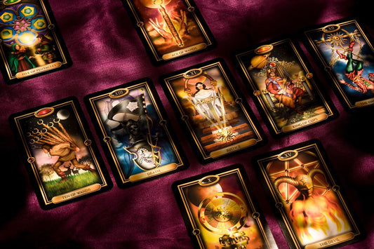 Beautifully arranged tarot cards showcasing the history of tarot reading with vibrant imagery and symbolism