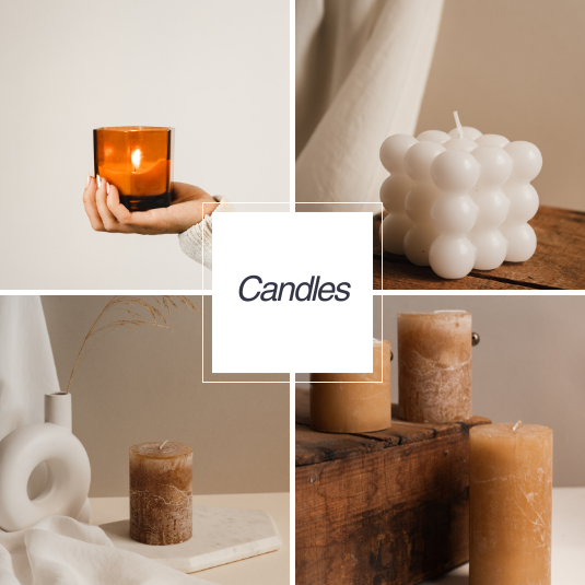 Elegant display of luxury scented candles in various colors and sizes, perfect for home decoration and relaxation